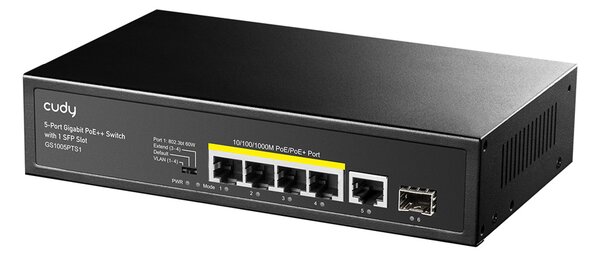 CUDY PoE+ switch GS1005PTS1, 5-port PoE+, 1x SFP, 120W, V1.0