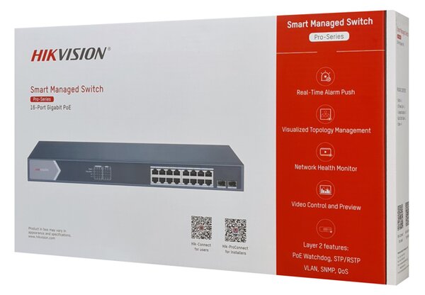 HIKVISION Managed switch DS-3E1518P-SI, 16x PoE & 2x SFP ports, 1000Mbps