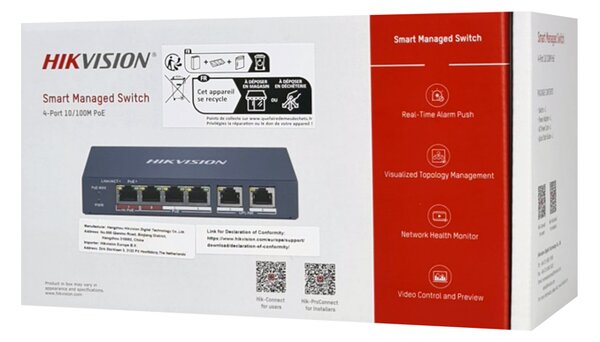 HIKVISION Managed switch DS-3E1106HP-EI, 4x PoE & 2x RJ45 ports, 100Mbps