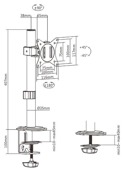 BRATECK βάση γραφείου LDT66-C01 για οθόνη 17"-32", έως 9kg