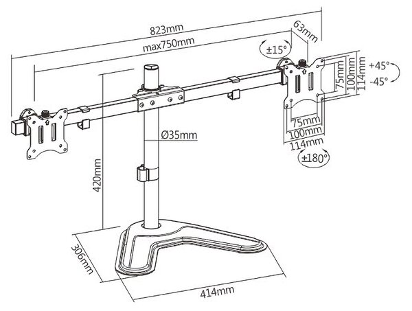 BRATECK βάση γραφείου LDT57-T02 για 2 οθόνες 17"-32", έως 9kg ανά οθόνη