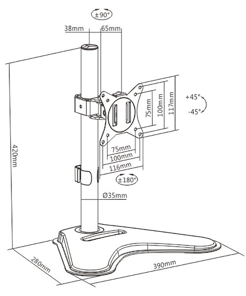 BRATECK βάση γραφείου LDT66-T01 για οθόνη 17"-32", έως 9kg