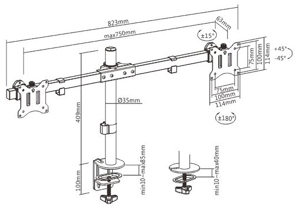 BRATECK βάση γραφείου LDT57-C02 για 2 οθόνες 17"-32", έως 9kg ανά οθόνη