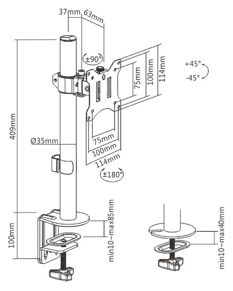 BRATECK βάση γραφείου LDT57-C01 για οθόνη 17"-32", έως 9kg