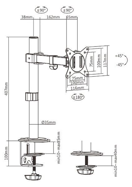 BRATECK βάση γραφείου LDT66-C011 για οθόνη 17"-32", έως 9kg