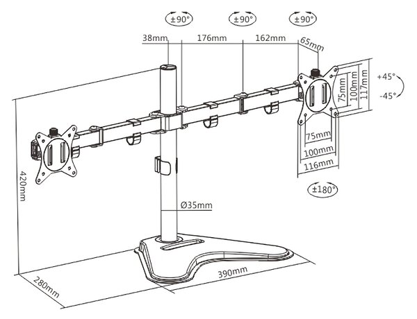 BRATECK βάση γραφείου LDT66-T024 για 2 οθόνες 17"-32", έως 9kg ανά οθόνη