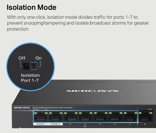 MERCUSYS Desktop Switch MS108GP, 8x 10/100/1000 Mbps, PoE+, Ver. 1.0