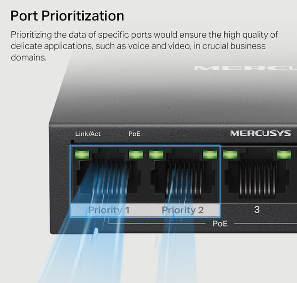 MERCUSYS Desktop Switch MS105GP, 5x 10/100/1000 Mbps, PoE+, Ver. 1.0