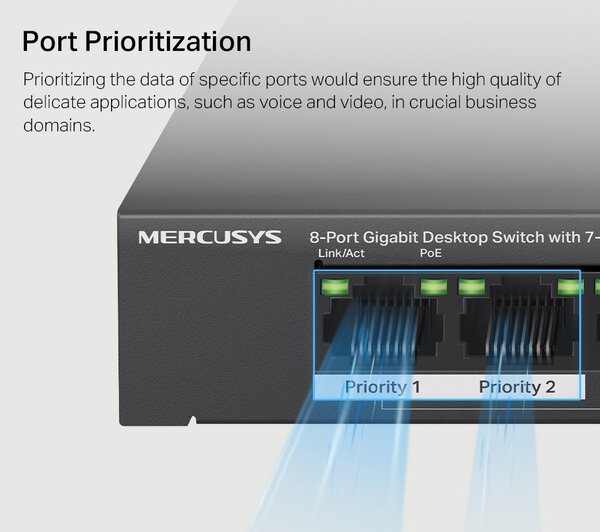 MERCUSYS Desktop Switch MS108GP, 8x 10/100/1000 Mbps, PoE+, Ver. 1.0