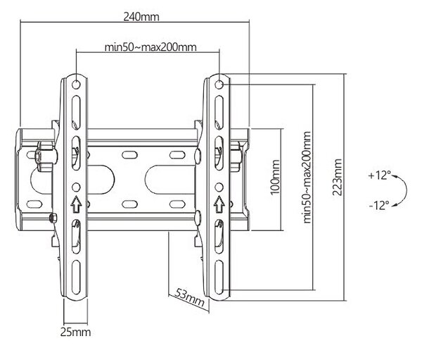 POWERTECH επιτοίχια βάση PT-1126 για τηλεόραση 23-43", έως 45kg