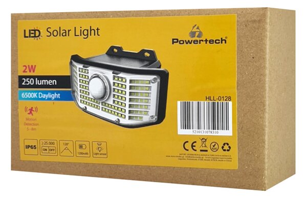 POWERTECH LED ηλιακό φωτιστικό HLL-0128 με αισθ/ρα κίνησης, 2W, 1200mAh