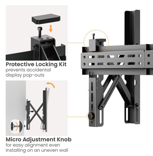 BRATECK επιτοίχια βάση LVW02E-46T για τηλεόραση 37-70", Pop-Out, 70kg