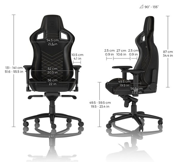 Noblechairs EPIC Gaming Chair Breathable, 4D armrests, 60mm casters - black/gold