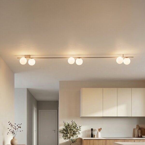TK Lighting Φωτιστικό οροφής Imelo, κρεμ, 6 λάμπες, γυαλί, μήκος 200 cm, ρυθμιζόμενος, Μπεζ, υπνοδωμάτιο, Γυαλί
