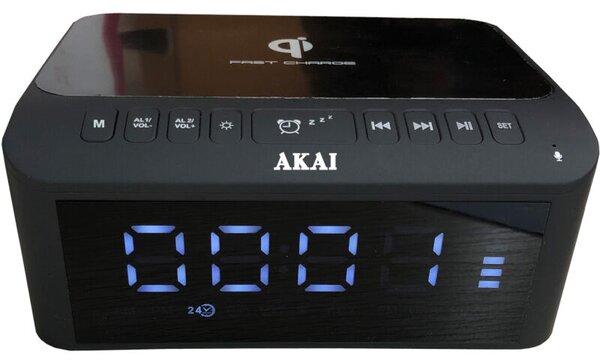 Akai ACRB-1000 Ξυπνητήρι, ασύρματος φορτιστής και ηχείο Bluetooth με διπλό USB, Aux-In και FM – 5W RMS