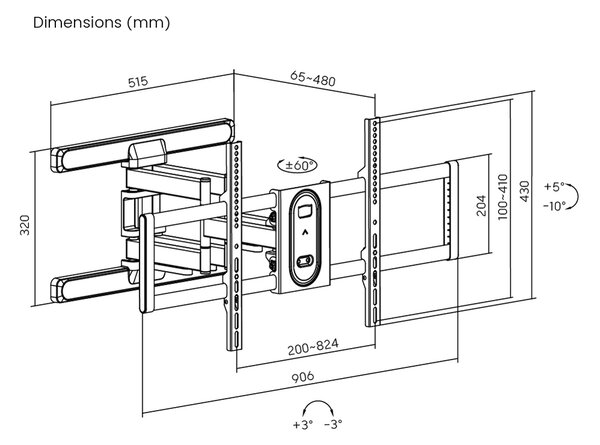 BRATECK επιτοίχια βάση LPA81-486 για τηλεόραση 43-100" full motion, 60kg