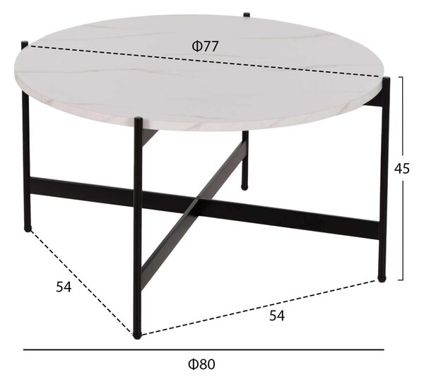 ΤΡΑΠΕΖΙ ΣΑΛΟΝΙΟΥ HM9588.05 MDF ΛΕΥΚΟ ΜΑΡΜΑΡΟ-ΜΑΥΡΗ ΜΕΤΑΛΛΙΚΗ ΒΑΣΗ Φ80x45Υεκ