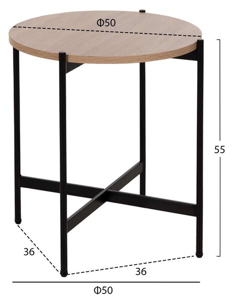 ΒΟΗΘΗΤΙΚΟ ΤΡΑΠΕΖΙ HM9589.03 MDF SONAMA-ΜΑΥΡΗ ΜΕΤΑΛΛΙΚΗ ΒΑΣΗ Φ50x55Υεκ