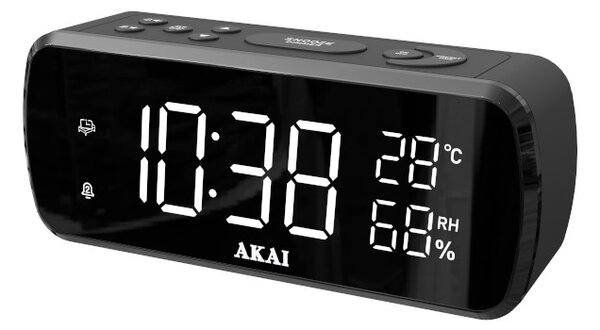 Akai ACR-1080 Ψηφιακό ρολόι-ξυπνητήρι με ραδιόφωνο FM, USB για φόρτιση, ένδειξη θερμοκρασίας-υγρασίας και διπλή αφύπνιση