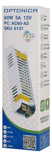 OPTONICA τροφοδοτικό LED καλωδιοταινίας 6131, 60W, 12V/5A