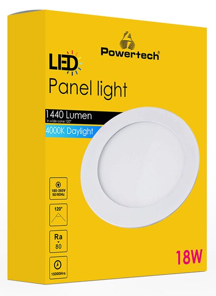 POWERTECH LED panel PT-1270 χωνευτό, 18W, Φ22cm, 4000K, 1440lm, λευκό