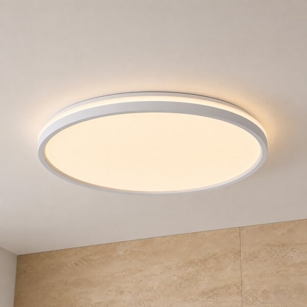 Lindby Φωτιστικό οροφής LED Edmund, λευκό, Ø 39 cm, CCT, IP44, Λευκό, Μπάνιο, Πλαστικό, σύγχρονο