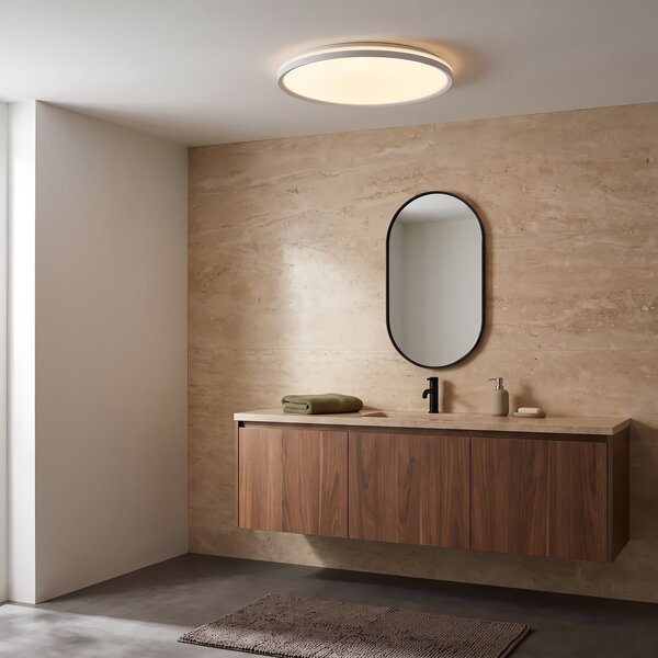 Lindby Φωτιστικό οροφής LED Edmund, λευκό, Ø 39 cm, CCT, IP44, Λευκό, Μπάνιο, Πλαστικό, σύγχρονο