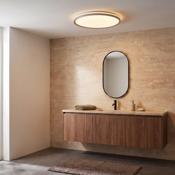 Lindby Φωτιστικό οροφής LED Edmund, ασημί, Ø 39 cm, CCT, IP44, Γκρι, Μπάνιο, Πλαστικό, σύγχρονο