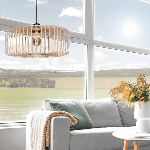 Steinhauer Φωτιστικό οροφής Sparkled Light, μαύρο/φυσικό μπαμπού, Ø 60 cm, ρυθμιζόμενος, Μαύρο, Σαλόνι / τραπεζαρία, Μπαμπού