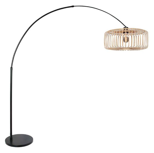 Steinhauer Καμπύλη λάμπα δαπέδου Sparkled Light μαύρο/φυσικό μπαμπού 240 cm, Μαύρο, Σαλόνι / τραπεζαρία, Μέταλλο