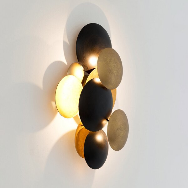 Holländer Επιτοίχια λάμπα LED BOLLADARIA, μαύρο/χρυσό 42 x 27 cm, μεταλλική, με ρυθμιστή, ρυθμιζόμενος, Μαύρο, Σαλόνι / τραπεζαρία, Μέταλλο, σύγχρονο