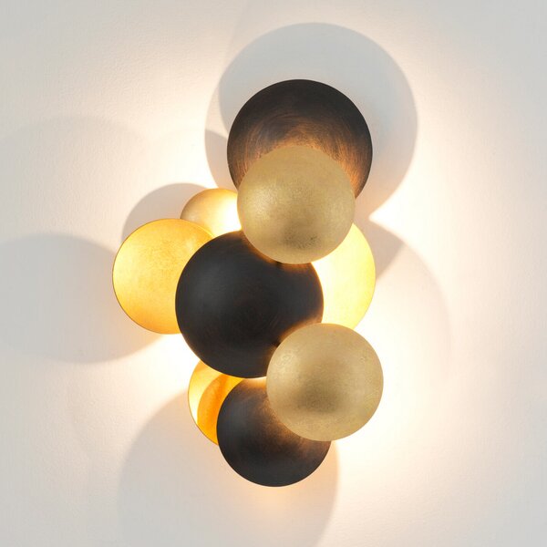 Holländer Επιτοίχια λάμπα LED BOLLADARIA, μαύρο/χρυσό 42 x 27 cm, μεταλλική, με ρυθμιστή, ρυθμιζόμενος, Μαύρο, Σαλόνι / τραπεζαρία, Μέταλλο, σύγχρονο