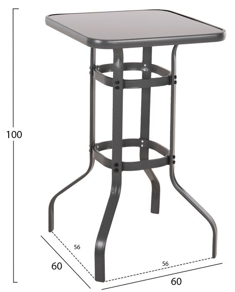 ΤΡΑΠΕΖΙ ΜΠΑΡ ΤΕΤΡΑΓΩΝΟ FIGGY HM6066.01 ΜΕΤΑΛΛΙΚΟ ΓΚΡΙ-ΓΥΑΛΙ ΑΣΦΑΛΕΙΑΣ 60x60x100Υεκ