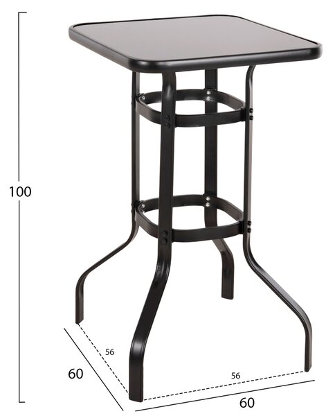 ΤΡΑΠΕΖΙ ΜΠΑΡ ΤΕΤΡΑΓΩΝΟ FIGGY HM6066.03 ΜΕΤΑΛΛΙΚΟ ΜΑΥΡΟ-ΓΥΑΛΙ ΑΣΦΑΛΕΙΑΣ 60x60x100Υεκ