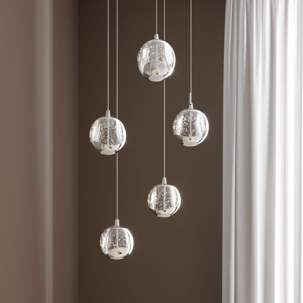 Lucande LED κρεμαστό φωτιστικό Hayley, Ø 30 cm, 5-φωτο, χρώμιο, γυαλί, Διαφανές, Σαλόνι / τραπεζαρία, Γυαλί, σύγχρονο