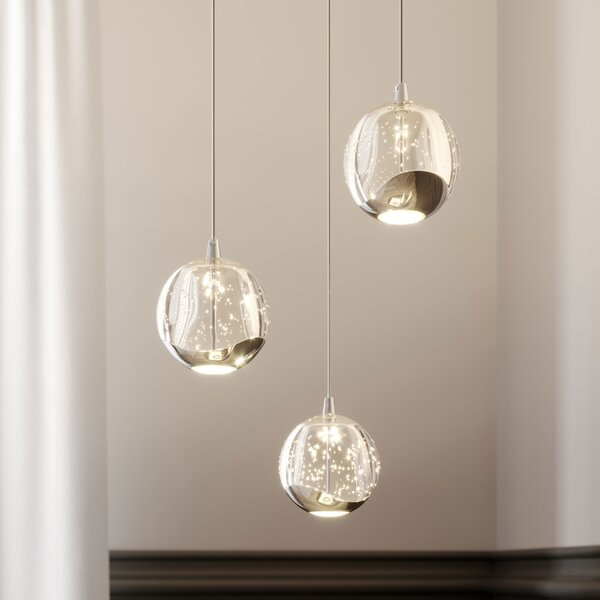 Lucande LED κρεμαστό φωτιστικό Hayley, Ø 25 cm, 3-φωτο, χρώμιο, γυαλί, Διαφανές, Σαλόνι / τραπεζαρία, Γυαλί, σύγχρονο