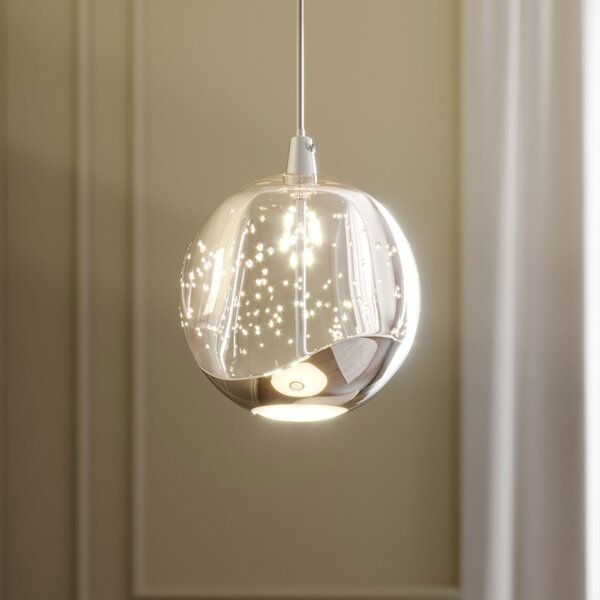Lucande LED κρεμαστό φωτιστικό Hayley, Ø 9 cm, χρώμιο, γυαλί, Διαφανές, Σαλόνι / τραπεζαρία, Γυαλί, σύγχρονο