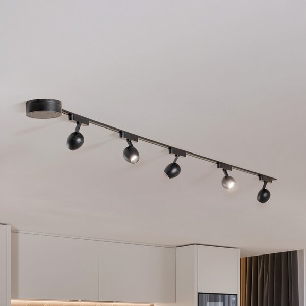Lindby Lumaro track system, προβολείς,5-light,μαύρο,Ø6cm,48V,dimmable, ρυθμιζόμενος, Μαύρο, Σαλόνι / τραπεζαρία, Πλαστικό, σύγχρονο