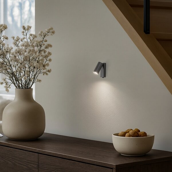 Nowodvorski Lighting Επιτοίχιος προβολέας FOURTY, σκούρο γκρι, ύψος 17 cm, μέταλλο, GU10, Γκρι, Σαλόνι / τραπεζαρία, Μέταλλο, σύγχρονο