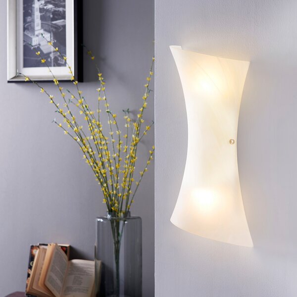 Lindby Φωτιστικό τοίχου Ebba, ύψος 39 cm, λευκό αλάβαστρο, γυαλί, ρυθμιζόμενος, Λευκό, Διάδρομος, Μέταλλο, σύγχρονο