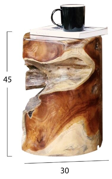 ΒΟΗΘΗΤΙΚΟ ΤΡΑΠΕΖΑΚΙ ΣΤΡΟΓΓΥΛΟ ΑΠΟ ΜΑΣΙΦ ΞΥΛΟ ΤEAK ΦΥΣΙΚΟ Φ30X45Υεκ.HM9350