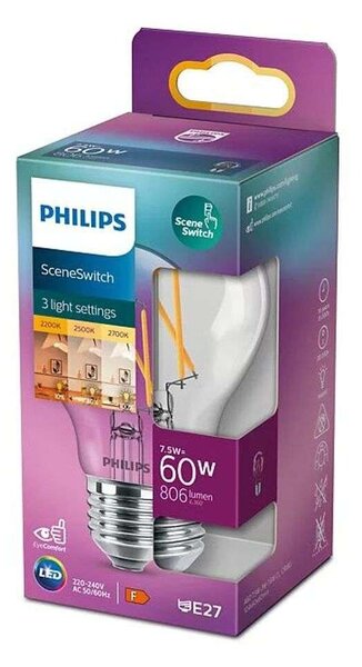 Philips - Λαμπτήρας LED 1,6/3/7,5W Sceneswitch (150/320/806lm) Filament E27