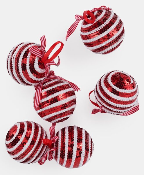 Sinsay - Χριστουγεννιάτικες μπάλες διακοσμημένες με παγιέτες, σετ 6 τεμαχίων - κοκκινο