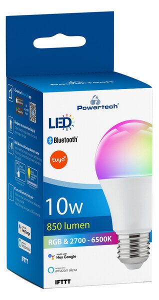 POWERTECH Smart λάμπα LED E27-014, Bluetooth, 10W, E27, RGB 2700-6500K