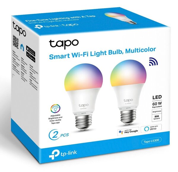 TP-LINK Smart λάμπα LED TAPO-L530E WiFi, 8.7W E27, 2500K-6500K RGB, 2τμχ