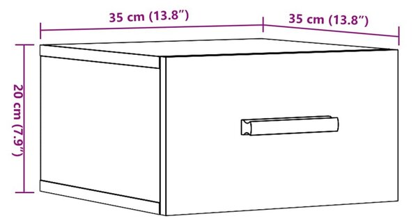 Κομοδίνο Επιτοίχιο Αρτισιανή Δρυς 35 x 35 x 20 εκ. - Καφέ