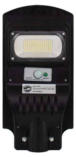 GloboStar® 71550 Αυτόνομο Ηλιακό Φωτιστικό Δρόμου Street Light LED SMD 50W 4000lm με Ενσωματωμένη Μπαταρία Li-ion 4500mAh - Φωτοβολταϊκό Πάνελ με Αισθητήρα Ημέρας-Νύχτας PIR Αισθητήρα Κίνησης Αδιάβροχο IP65 Ψυχρό Λευκό 6000K