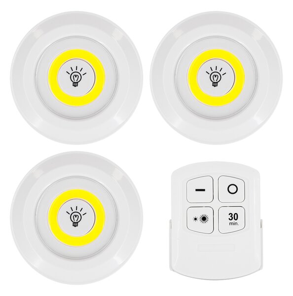 GloboStar® 79044 Φωτιστικά Νυκτός Μπαταρίας LED COB 6W 600lm με Timer & Ασύρματο Χειριστήριο RF - ΣΕΤ 3 Τεμαχίων Ψυχρό Λευκό 6000K