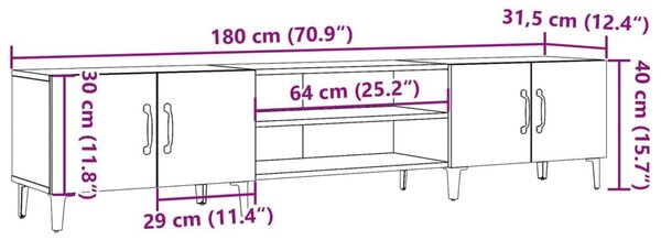 Έπιπλο Τηλεόρασης Αρτισιανή Δρυς 180x31,5x40εκ Επεξ. Ξύλο - Καφέ