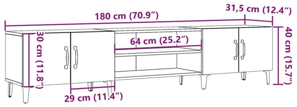 Έπιπλο Τηλεόρασης Όψη Παλαιού Ξύλου 180x31,5x40 εκ. Επεξ. Ξύλο - Καφέ